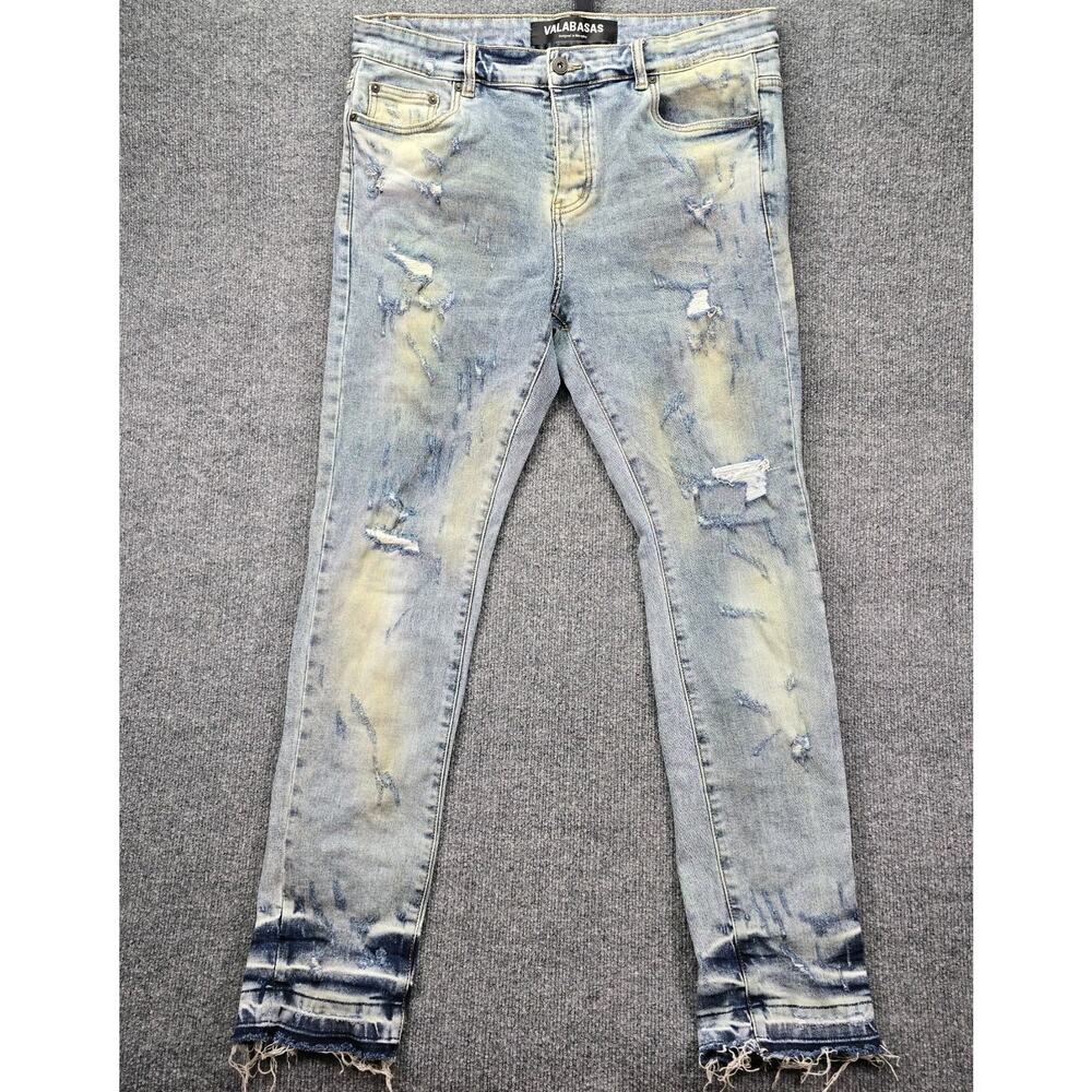 Valabasas Jeans Mens 36 36x32 Light Wash Stretch Slim Distressed Stacked Hem